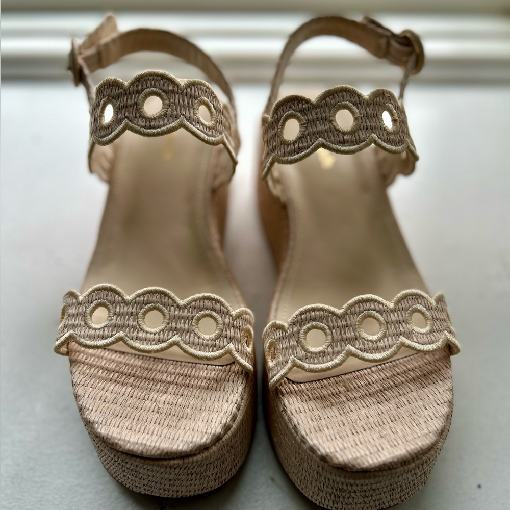 Larroudé Florence Broderie Flatform In Natural Raffia - Picture 4 of 6